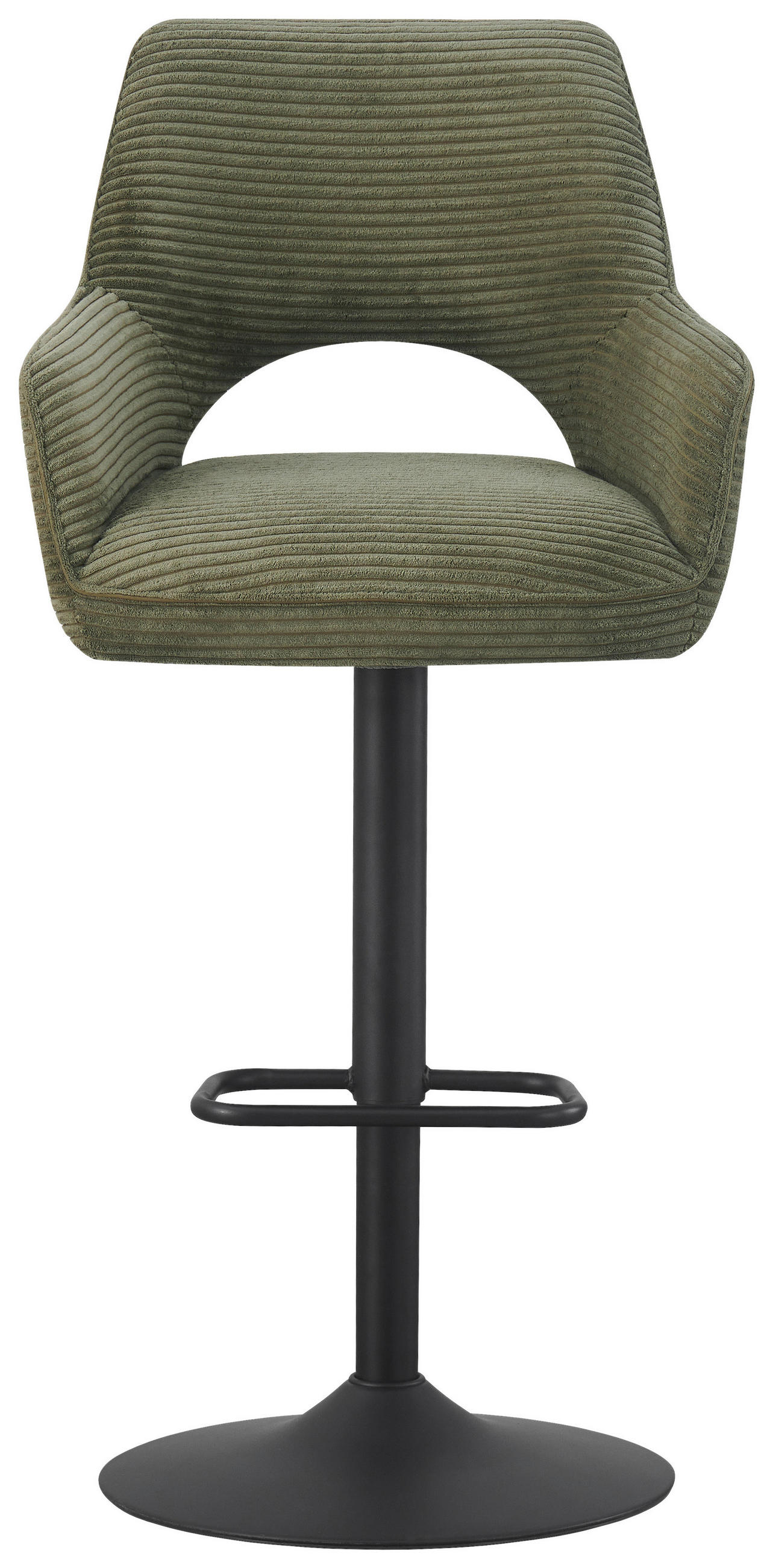BARHOCKER Cord Grün, Schwarz Eisen Sitzfläche 360° drehbar, inklusive Armlehnen  - Schwarz/Grün, Design, Textil/Metall (56/102-123/57cm) - Hom`in