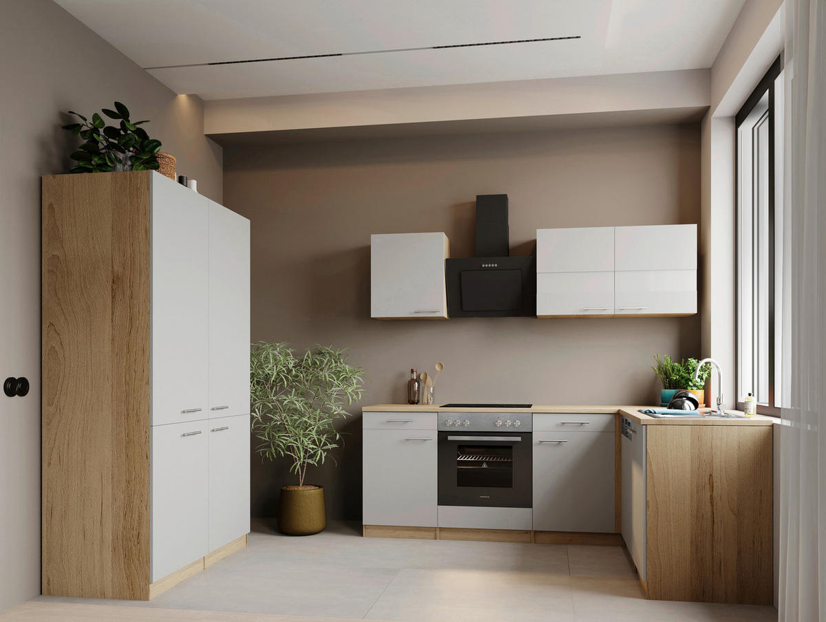 Bucătărie Pe Colț   - alb/culoare inox, Trend, metal/material pe bază de lemn (340/172cm) - Respekta