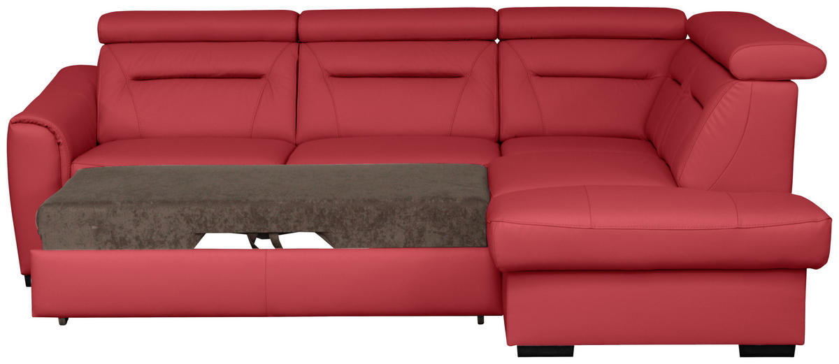 ECKSOFA Lederlook Echtleder Rot  - Wengefarben/Rot, Design, Leder/Holz (260/212cm) - Celina Home