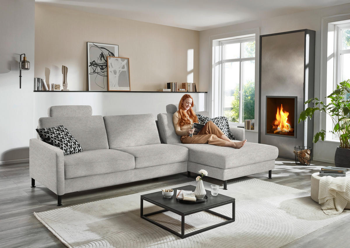 ECKSOFA  in Chenille, Flachgewebe Cappuccino  316/175 cm  - Schwarz/Cappuccino, Design, Textil/Metall (316/175cm) - Dieter Knoll