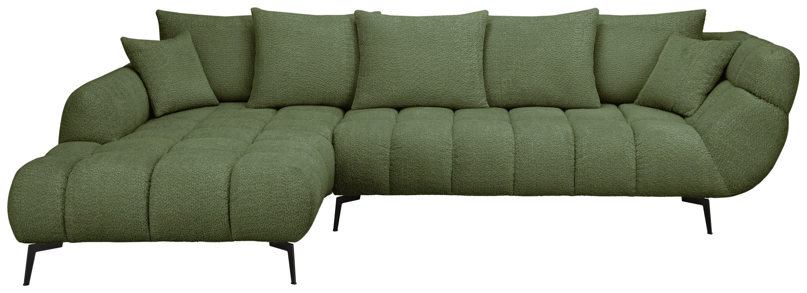 ECKSOFA Grün Bouclé Zierkissen, Rückenkissen, Rücken echt  - Schwarz/Grün, MODERN, Textil/Metall (217/318cm) - Carryhome