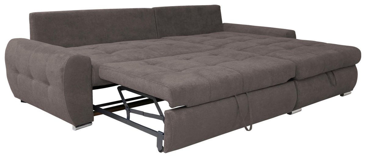 ECKSCHLAFSOFA Velours Braun  - Chromfarben/Weiss, Design, Kunststoff/Textil (277/175cm) - Livetastic