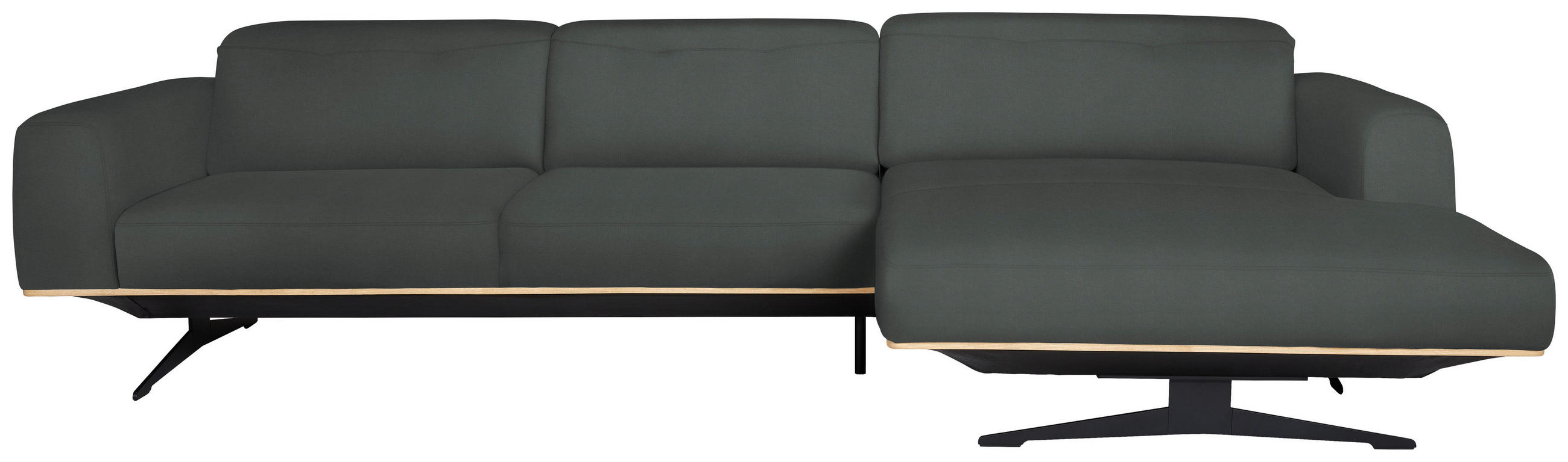 ECKSOFA in Echtleder Grau  305/163 cm  - Eichefarben/Schwarz, Design, Leder/Holz (305/163cm) - Novel