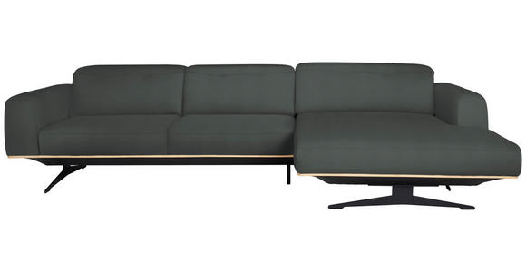 ECKSOFA in Echtleder Grau 305/163 cm - Eichefarben/Schwarz, Design, Leder/Holz (305/163cm) - Novel