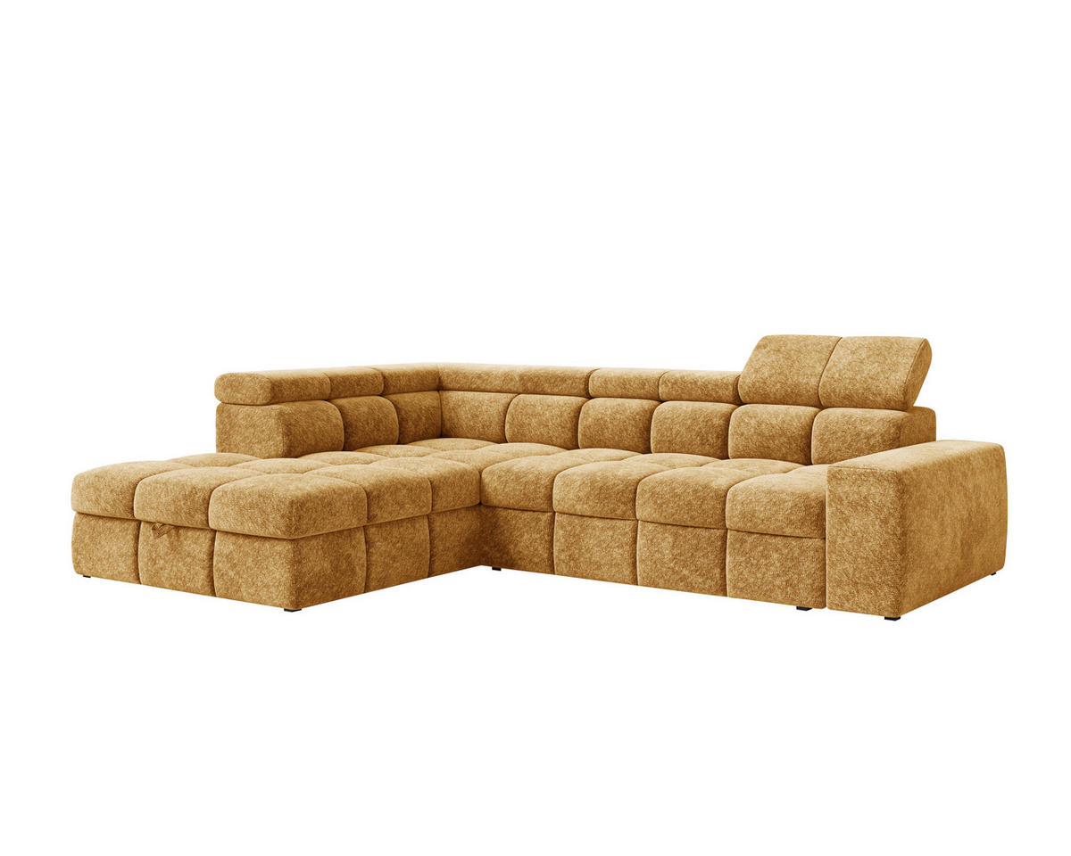 ECKSOFA  in Chenille Goldfarben  - Goldfarben/Schwarz, MODERN, Kunststoff/Textil (204/292cm) - Milino