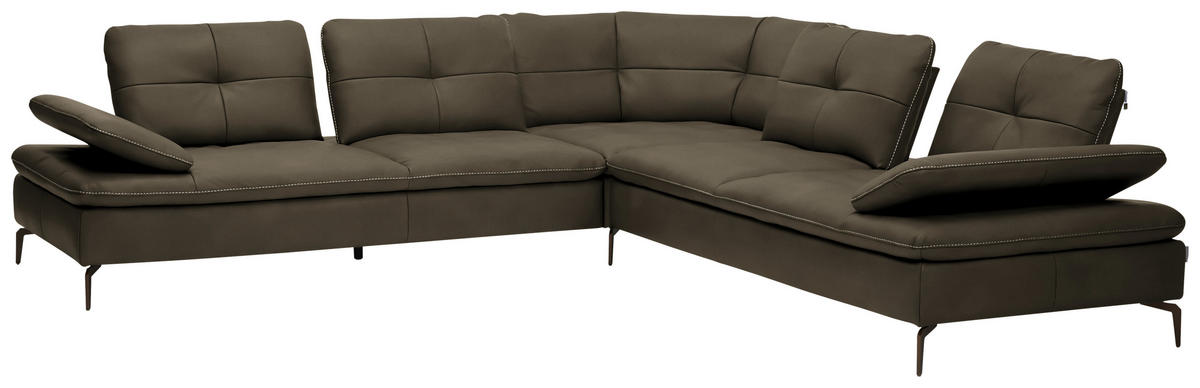 ECKSOFA in Echtleder Dunkelgrün  - Dunkelgrün/Beige, Design, Leder/Metall (298/298cm) - Chilliano