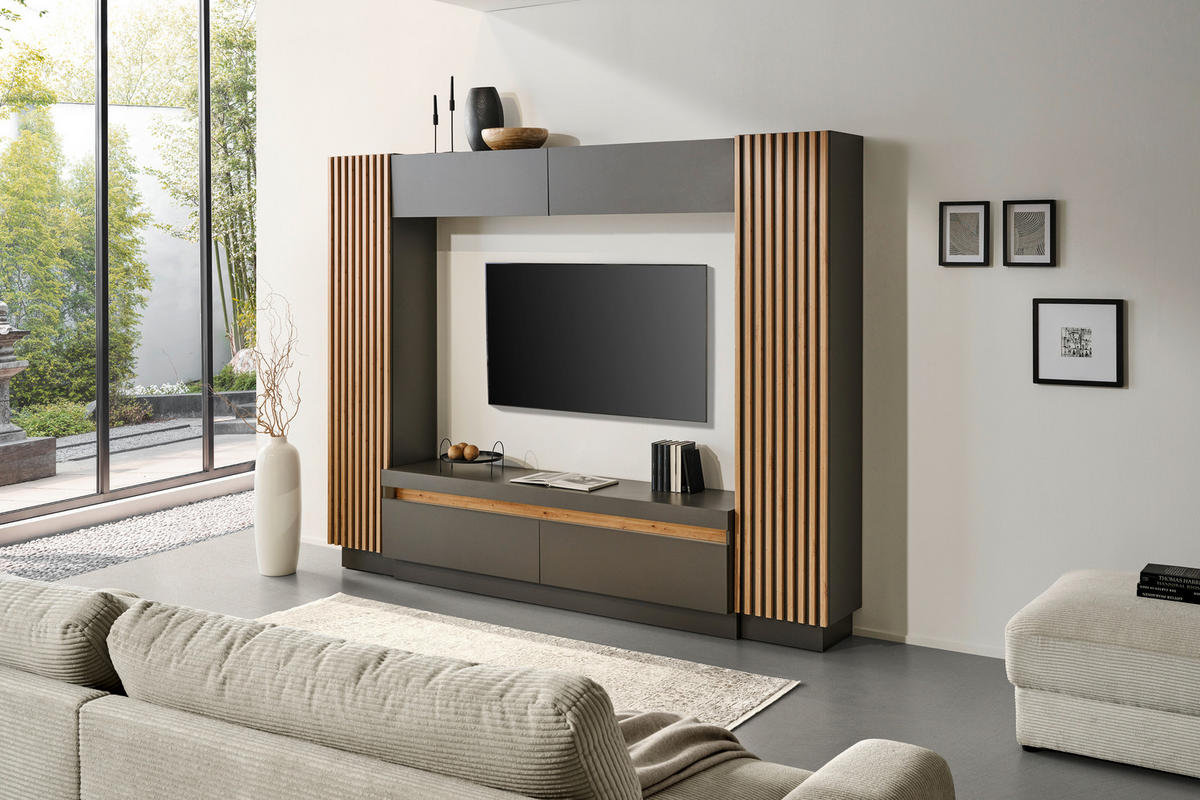 WOHNWAND  in Anthrazit, Eiche Artisan  272,6/209,5/41,3 cm  - Anthrazit/Schwarz, KONVENTIONELL, Holzwerkstoff/Kunststoff (272,6/209,5/41,3cm) - Carryhome
