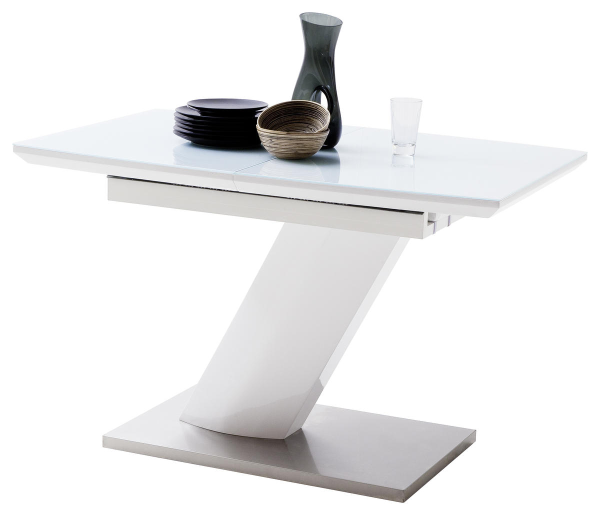 ESSTISCH in Glas, Holzwerkstoff 120-160/80/76 cm  - Weiss/Edelstahlfarben, Design, Glas/Holzwerkstoff (120-160/80/76cm) - Livetastic