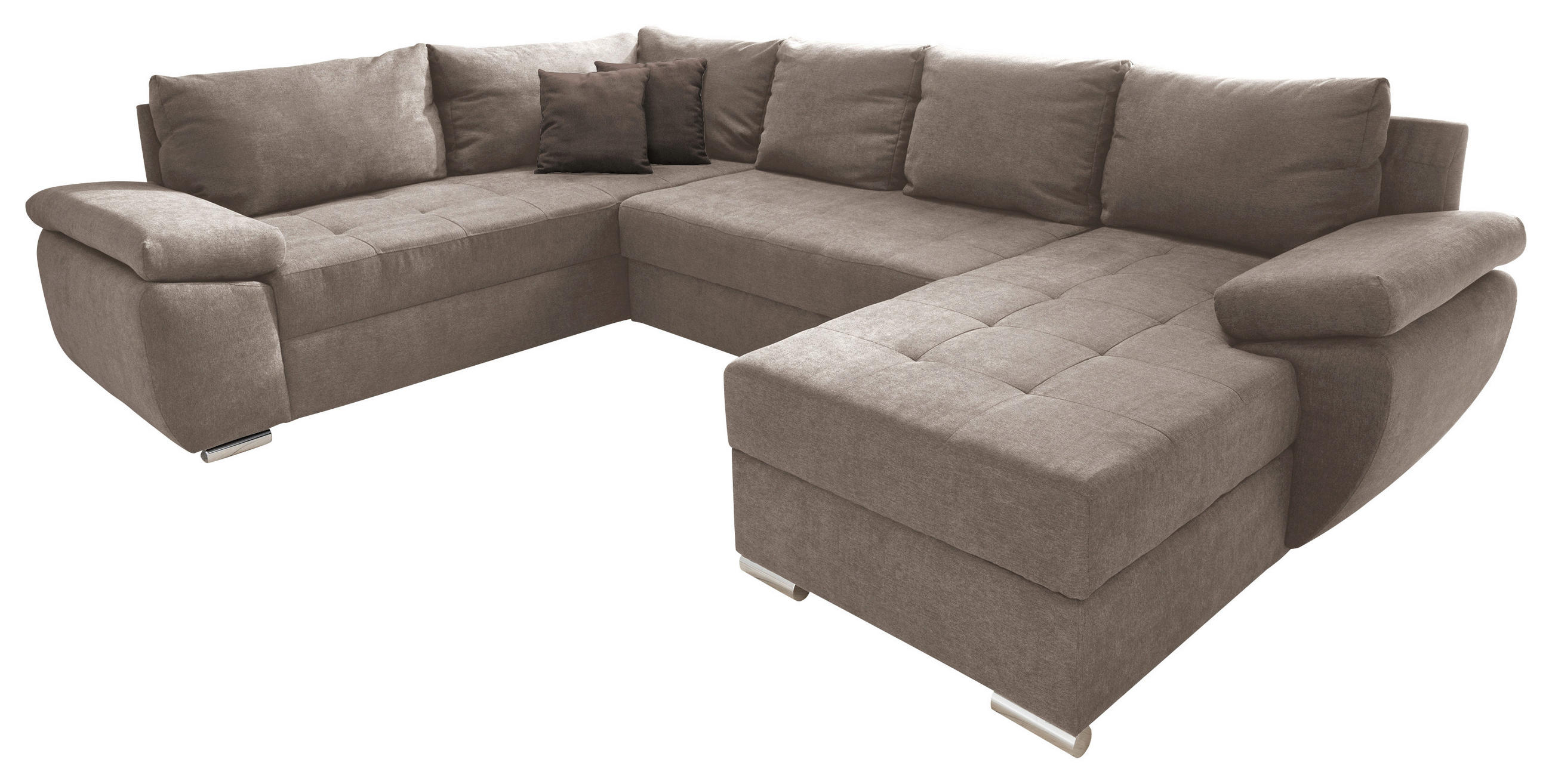 WOHNLANDSCHAFT Taupe Mikrofaser  - Taupe/Chromfarben, KONVENTIONELL, Textil/Metall (219/305/157cm) - Livetastic