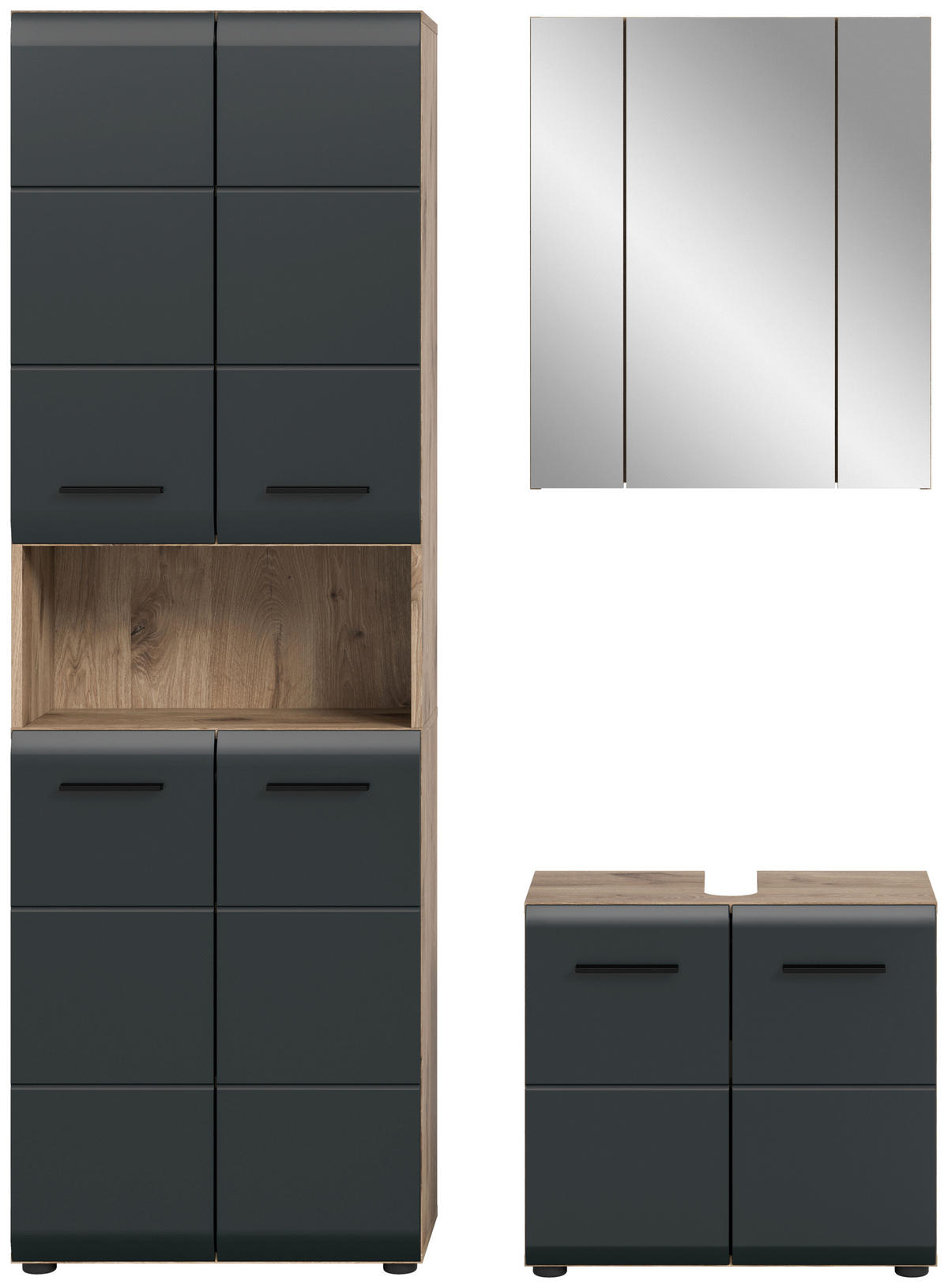 BADEZIMMER 3-teilig  in 120 cm  - Eiche dunkel/Schwarz, Basics, Holzwerkstoff/Kunststoff (120cm) - MID.YOU