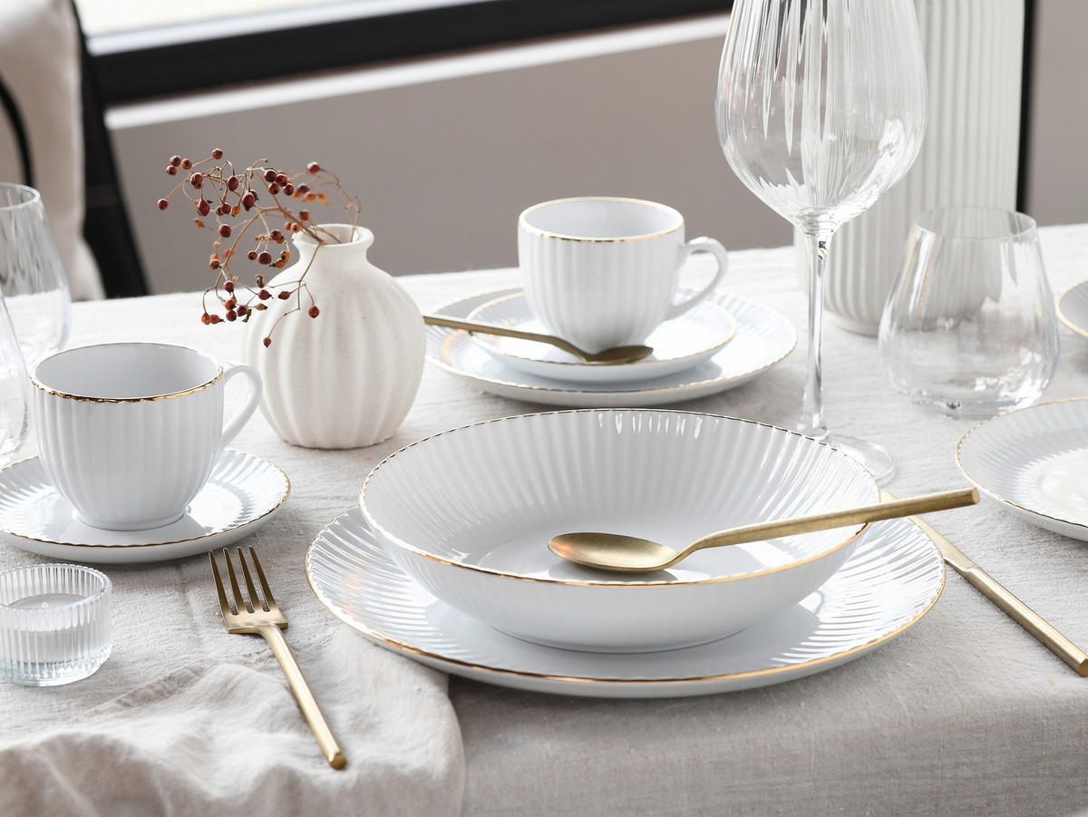 KOMBISERVICE Allegra Goldband 30-teilig  - Goldfarben/Weiß, Basics, Keramik (43/36,5/32,5null) - Creatable