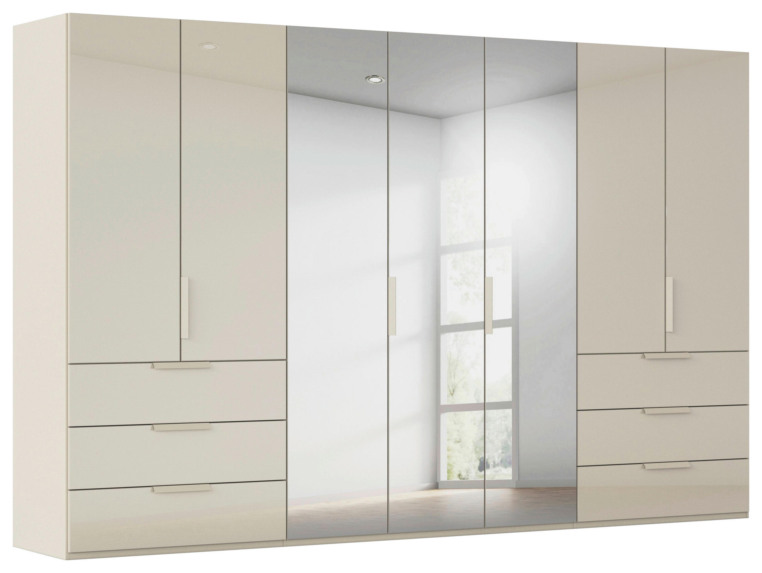 DREHTÜRENSCHRANK 350/223/61 cm,  in Champagner, 7-türig  - Champagner, Basics, Glas/Holzwerkstoff (350/223/61cm) - Novel