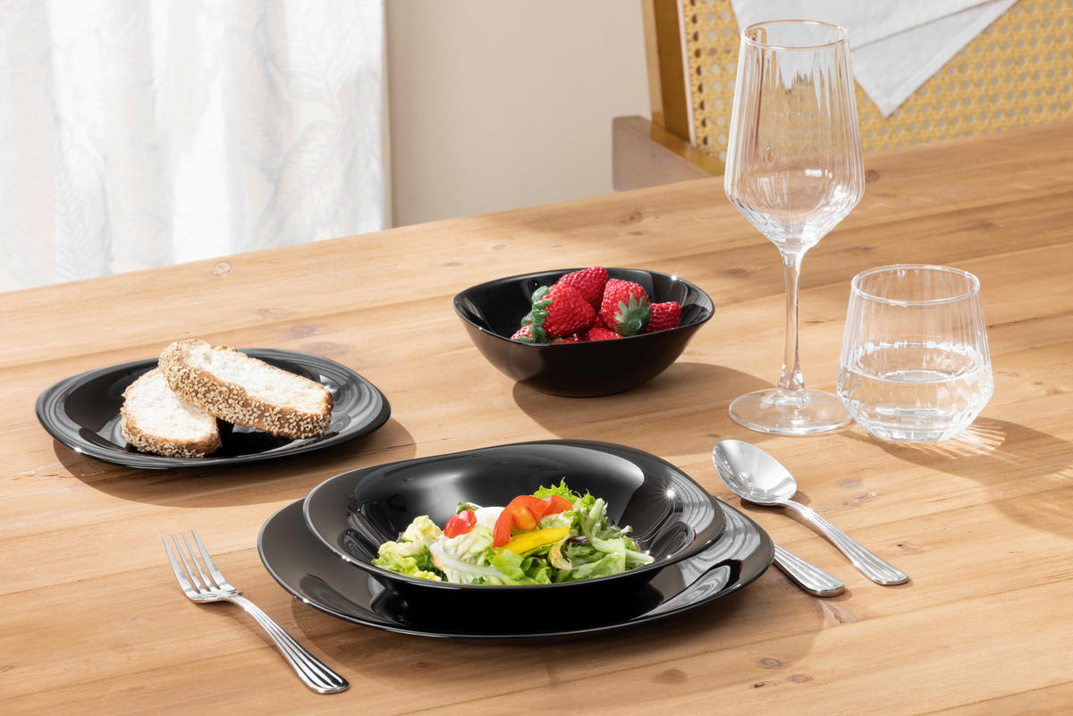 TAFELSERVICE Schwarz 16-teilig  - Schwarz, Basics, Glas - Boxxx