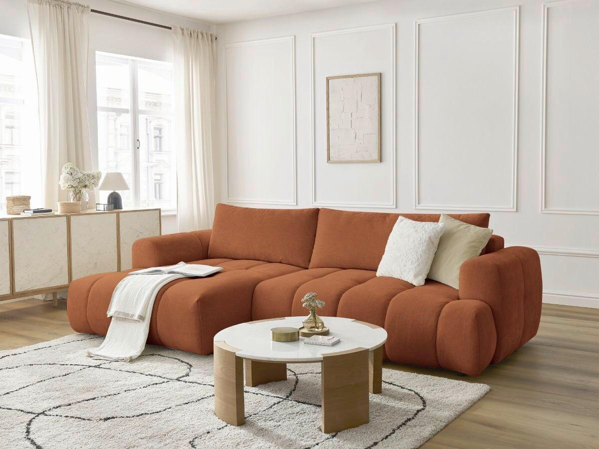 ECKSCHLAFSOFA FUJI Leinenoptik Orange  inkl.  - Schwarz/Orange, MODERN, Kunststoff/Textil (160/292cm)