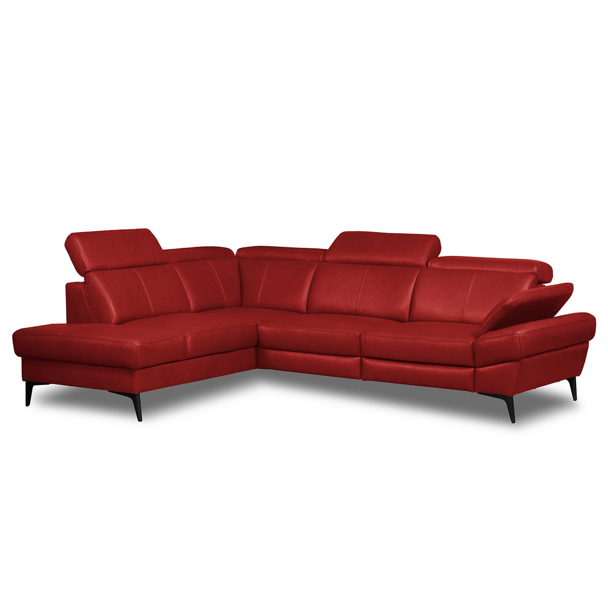 ECKSOFA Rot Echtleder Lederlook Bettkasten, Schlaffunktion, Rücken echt, Armteilverstellung, Kopfteilverstellung  - Rot/Schwarz, Design, Leder/Textil (211/264cm) - Livetastic