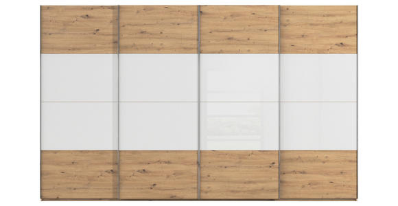 SCHWEBETÜRENSCHRANK 361/235/68 cm 4-türig Weiß, Eiche Artisan  - Chromfarben/Weiß, KONVENTIONELL, Glas/Holzwerkstoff (361/235/68cm) - Novel