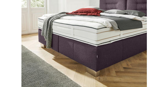 BOXSPRINGBETT 200/200 cm,  in Brombeere, Matratze, gepolstertes Kopfteil, H3 + H4 = fest + sehr fest  - Chromfarben/Brombeere, KONVENTIONELL, Textil (200/200cm) - Dieter Knoll