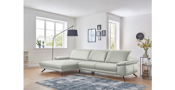 ECKSOFA in Echtleder Hellgrau  - Hellgrau/Schwarz, Design, Leder/Metall (193/328cm) - Dieter Knoll