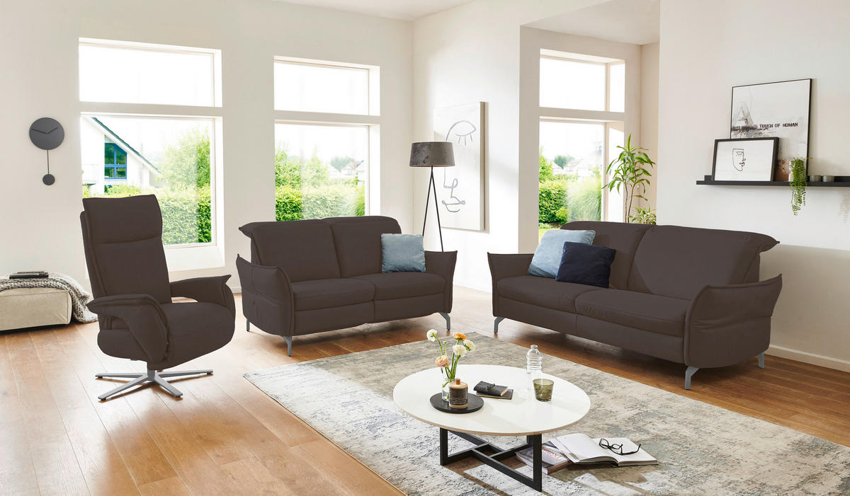 2,5-SITZER in Lederlook (vegan) Grau  - Grau/Nickelfarben, MODERN, Textil/Metall (185/89/109cm) - Livetastic