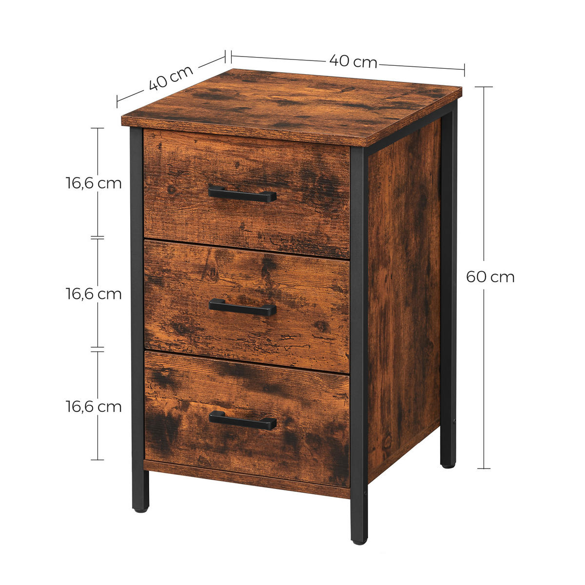 BEISTELLTISCH 40/40/60 cm Braun, Schwarz quadratisch  - Schwarz/Braun, MODERN, Holzwerkstoff/Metall (40/40/60cm) - MID.YOU