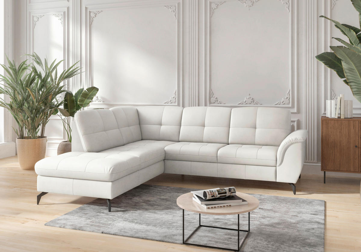 ECKSOFA in Vliesstoff Kombination Echtleder/Stoff Weiß  212/244 cm  - Schwarz/Weiß, MODERN, Leder/Textil (212/244cm) - Sit & More