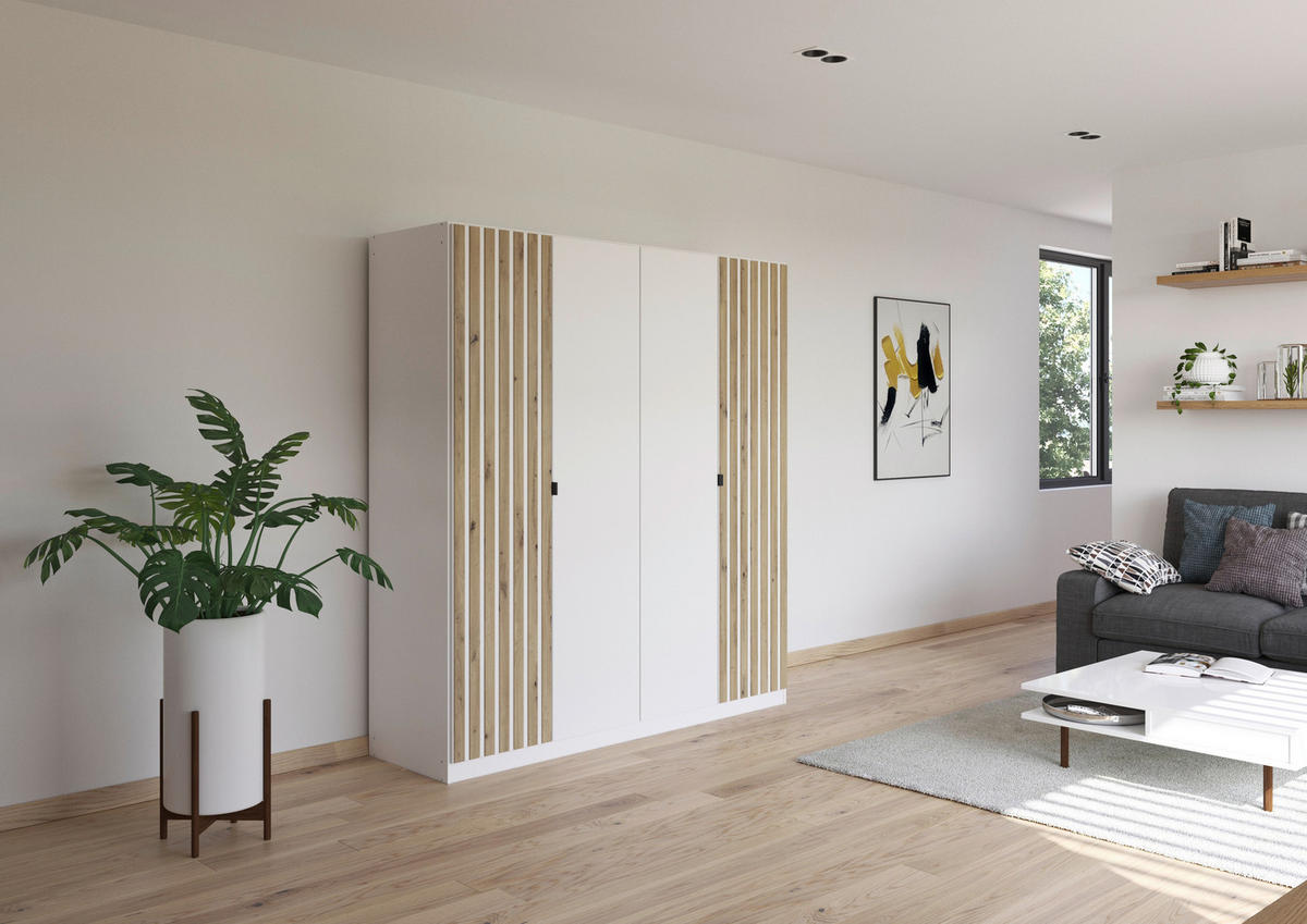 DREHTÜRENSCHRANK  in Weiß, Eiche Artisan  - Weiß/Eiche Artisan, MODERN, Holzwerkstoff/Metall (181/197/54cm) - Rauch Möbel