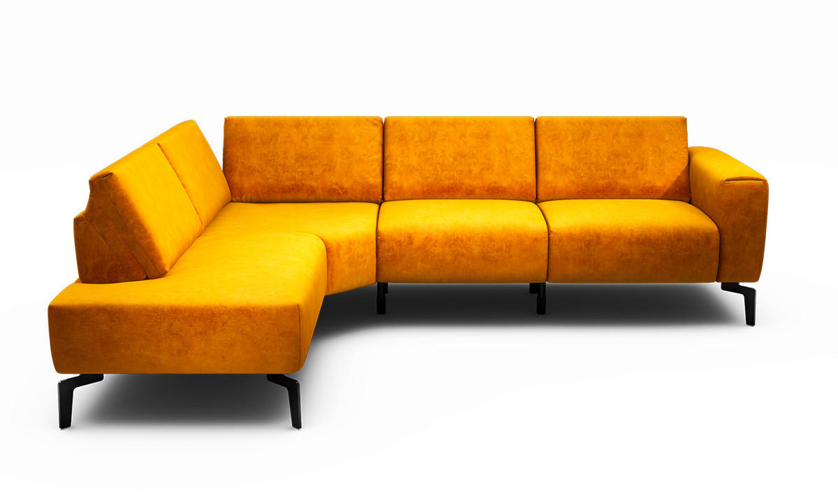 ECKSOFA Cosy Gelb Samt  - Gelb/Schwarz, Design, Textil/Metall (193/256cm) - SENSOO