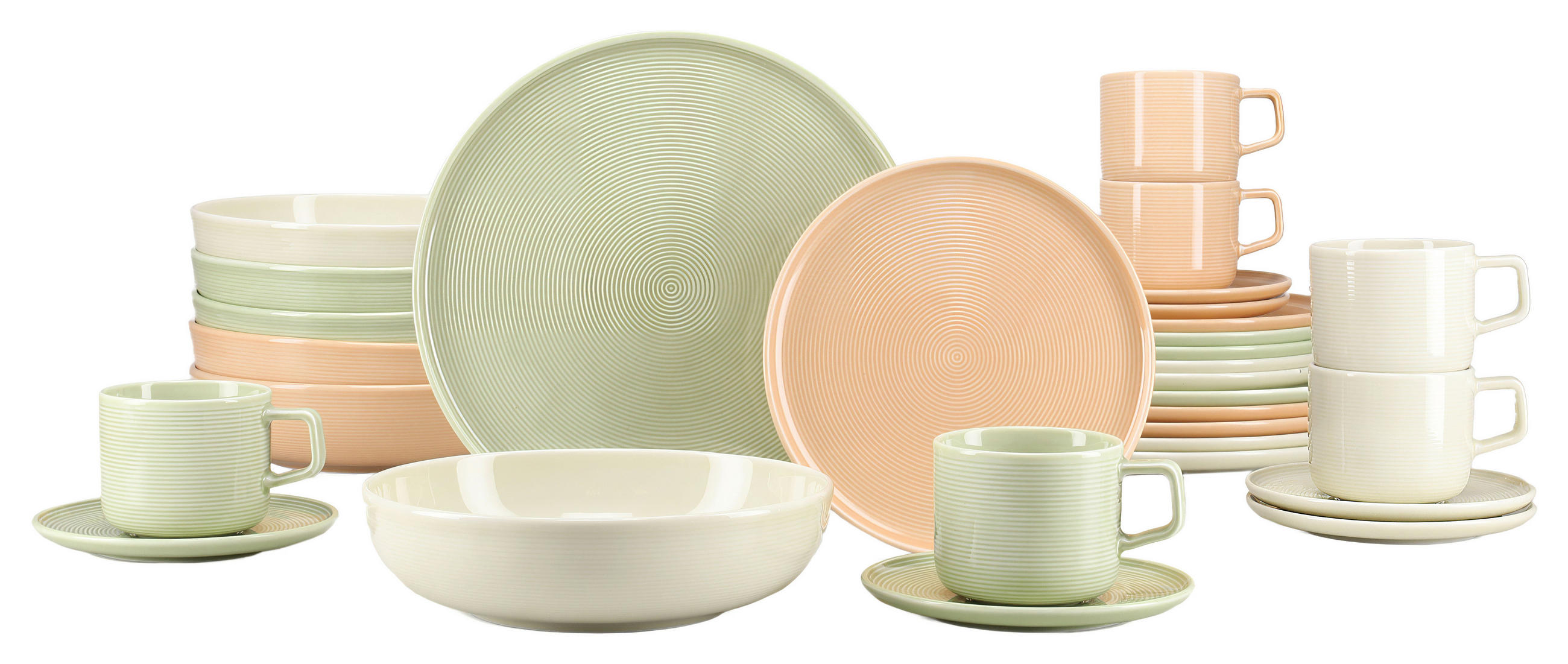 KOMBISERVICE Creme, Salbeigrün, Lachsfarben Session Romance 30-teilig 6 Personen  - Salbeigrün/Creme, Basics, Keramik - Creatable