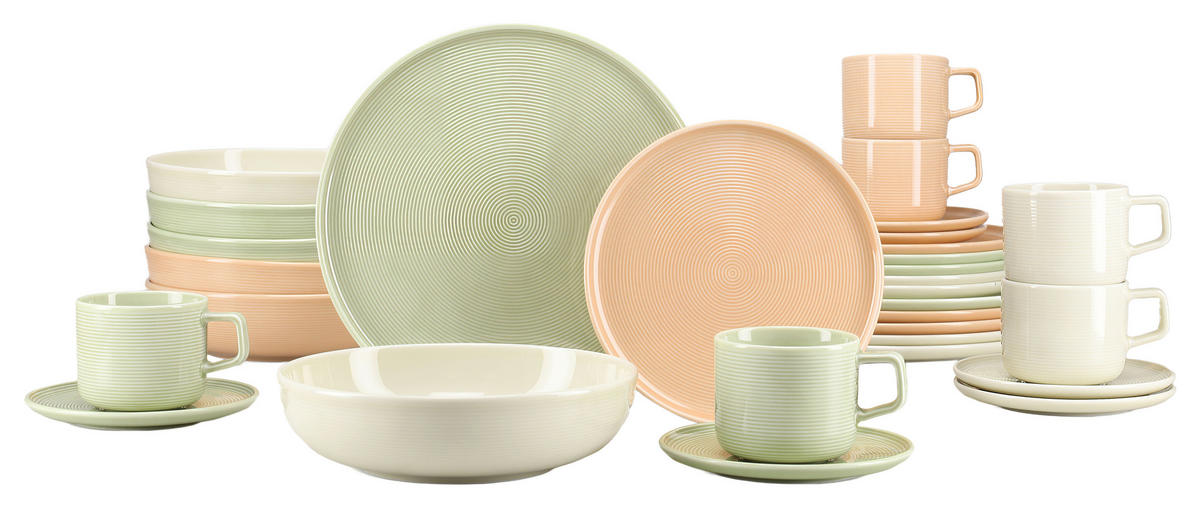 KOMBISERVICE Creme, Salbeigrün, Lachsfarben Session Romance 30-teilig 6 Personen  - Salbeigrün/Creme, Basics, Keramik - Creatable