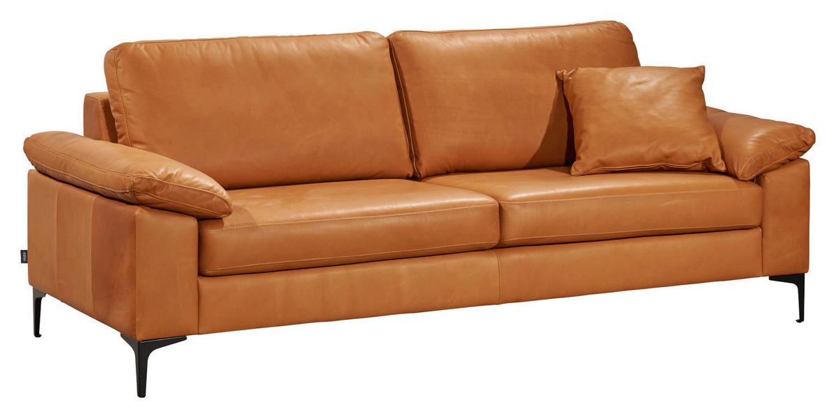 3-SITZER-SOFA in Leder Cognac  - Cognac/Schwarz, Design, Leder/Metall (224/86/97cm) - Schöner Wohnen