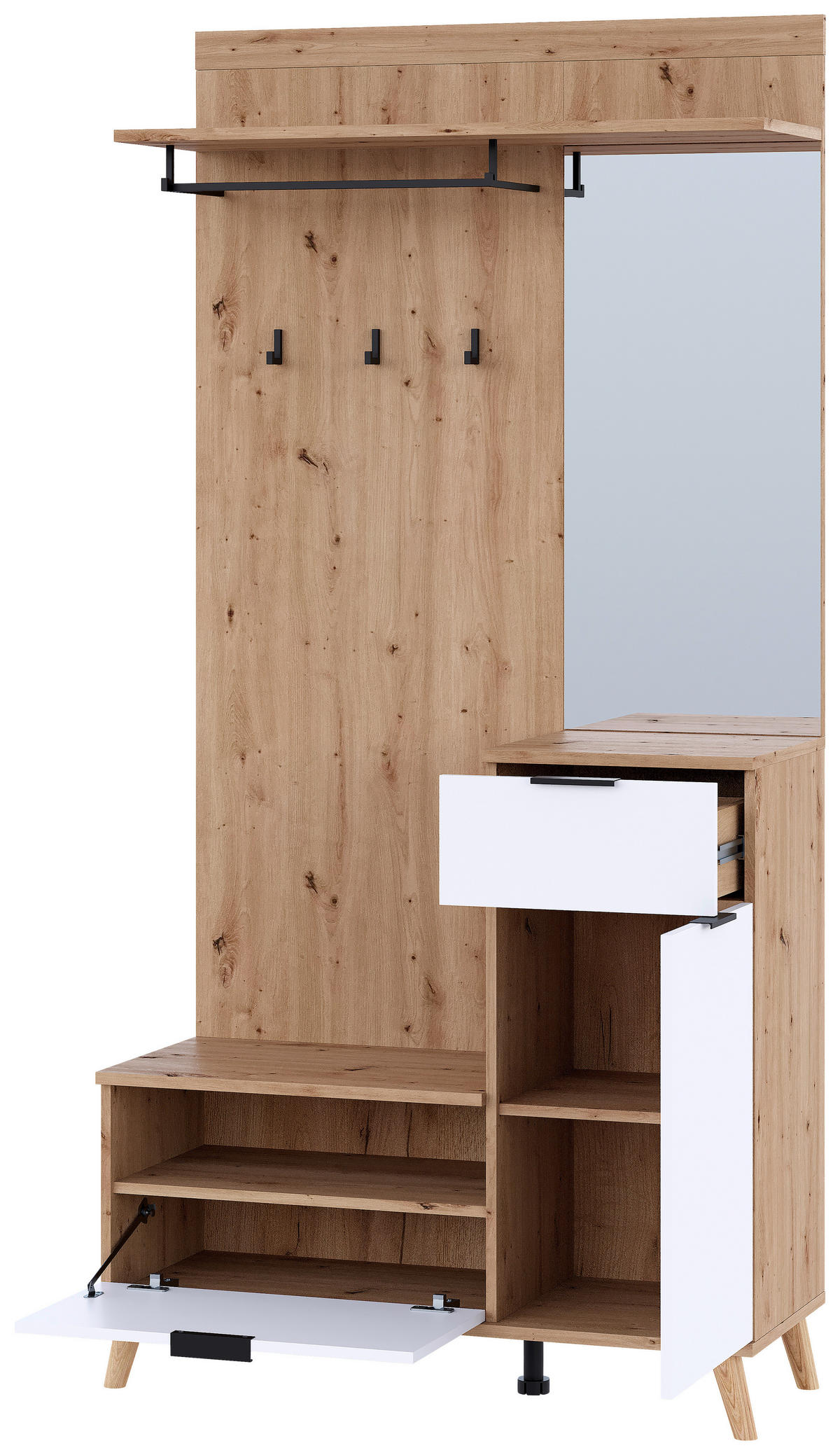 HALLMÖBEL  i 100/202/40 cm  - vit/ek Artisan, Design, trämaterial/glas (100/202/40cm) - home24