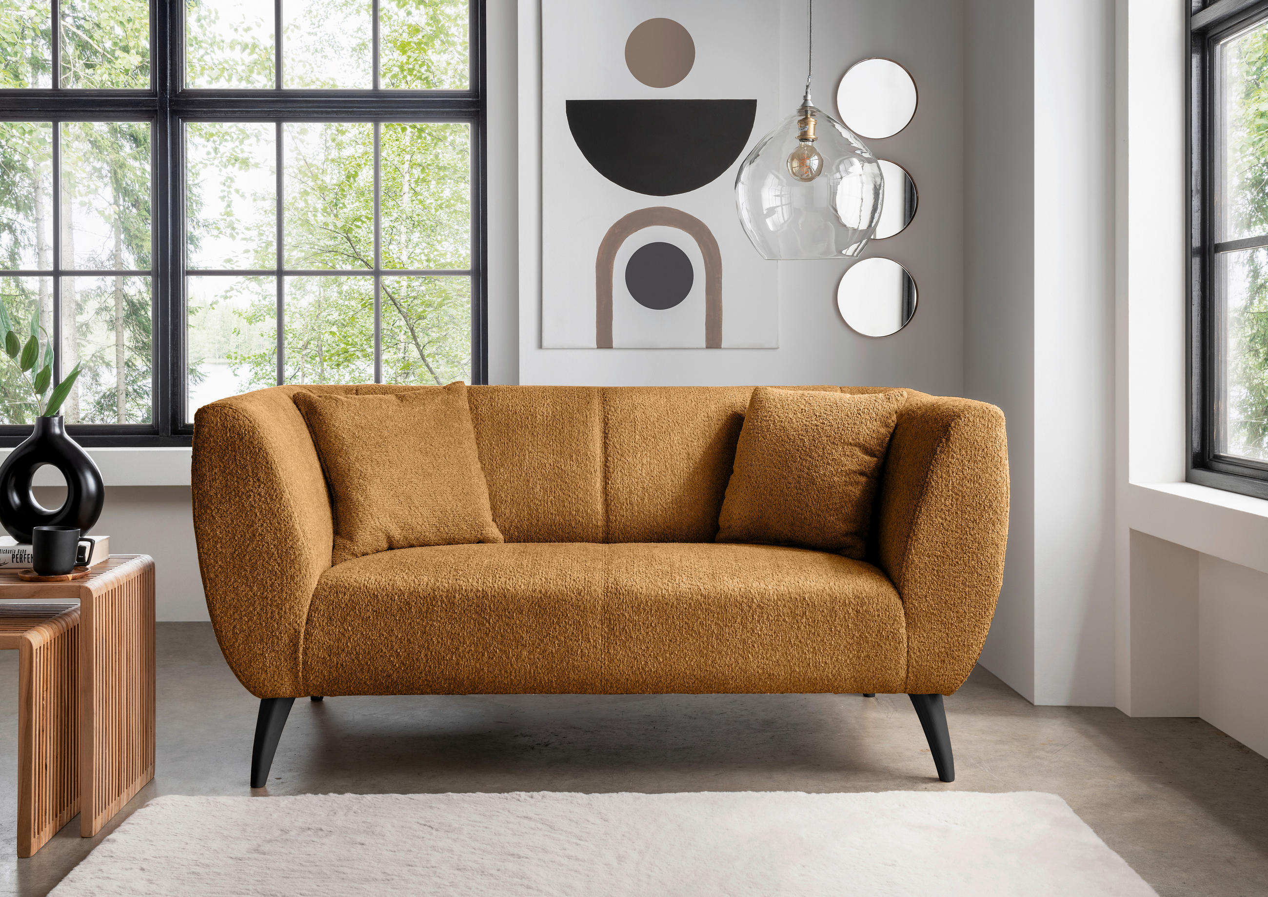 2-SITZER-SOFA Bouclé Goldfarben  - Goldfarben/Schwarz, MODERN, Holz/Textil (172/83/88cm) - MID.YOU