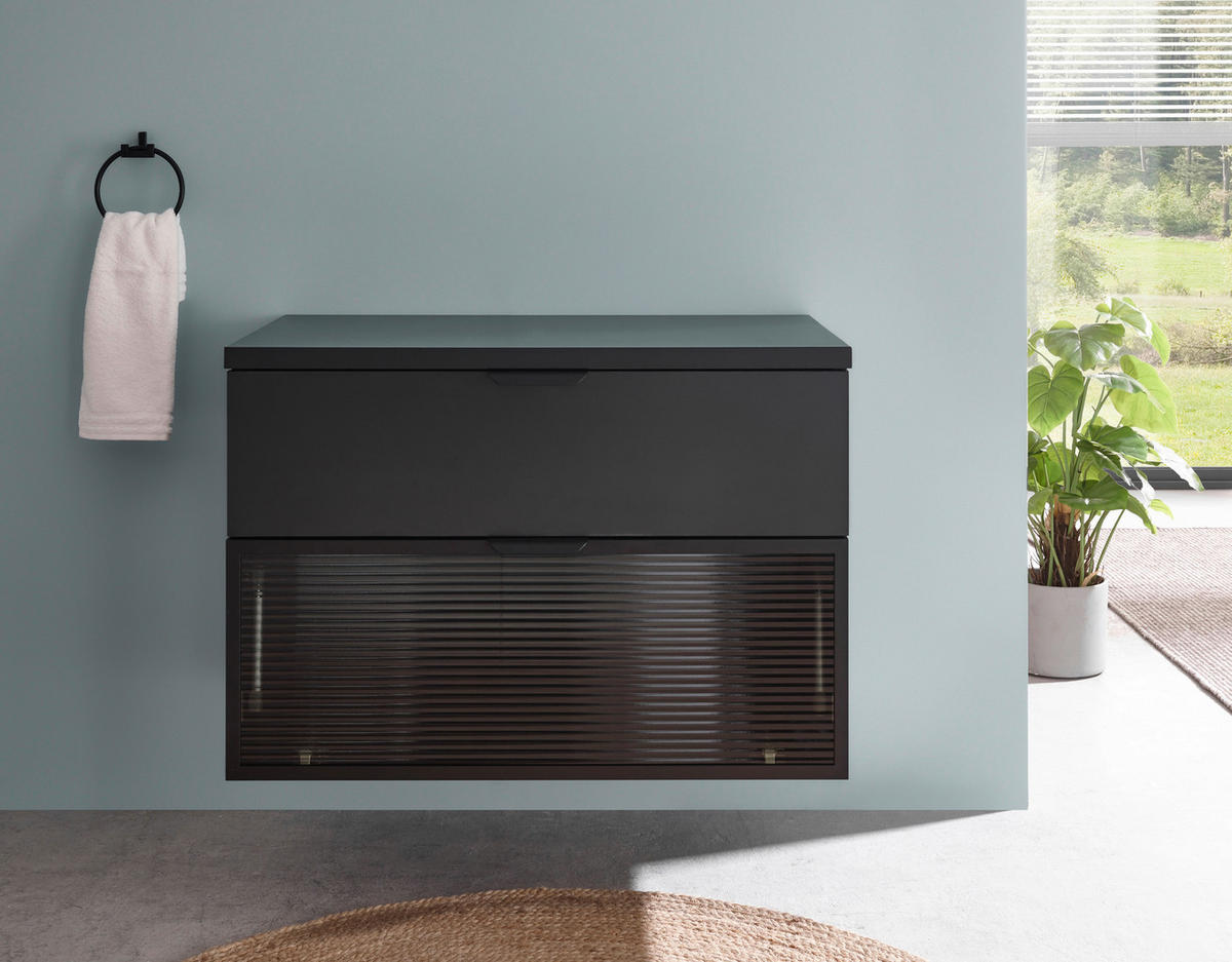 WASCHBECKENUNTERSCHRANK 80/55/46 cm  - Schwarz, KONVENTIONELL, Glas/Holzwerkstoff (80/55/46cm) - home24