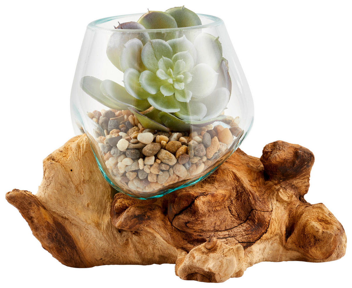 VASE 15 cm  - Klar/Transparent, Natur, Glas/Holz (12/15-16cm) - Ambia Home