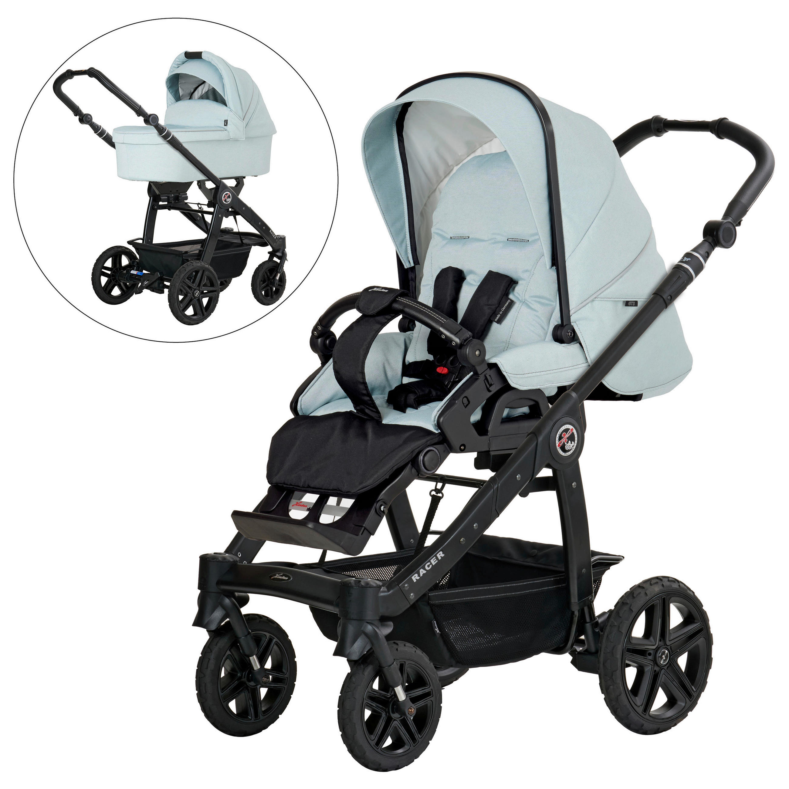 KINDERWAGENSET RACER GTS  - Pastellblau/Cappuccino, Basics, Textil/Metall (59/113/101cm) - Hartan