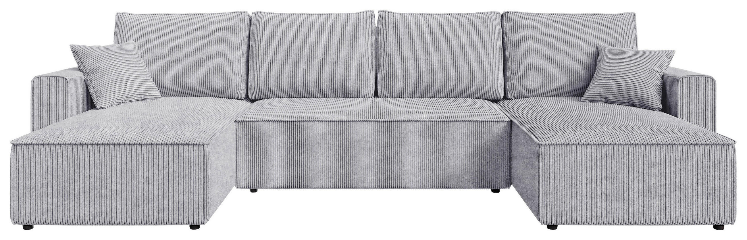 WOHNLANDSCHAFT Hellgrau Cord  - Hellgrau/Schwarz, KONVENTIONELL, Kunststoff/Textil (140/305/140cm) - Carryhome