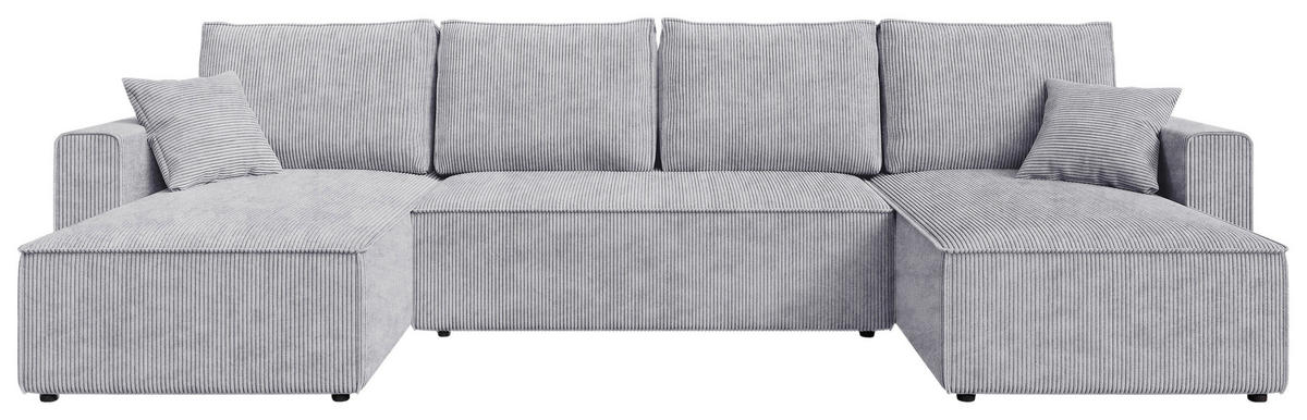 WOHNLANDSCHAFT Hellgrau Cord  - Hellgrau/Schwarz, KONVENTIONELL, Kunststoff/Textil (140/305/140cm) - Carryhome