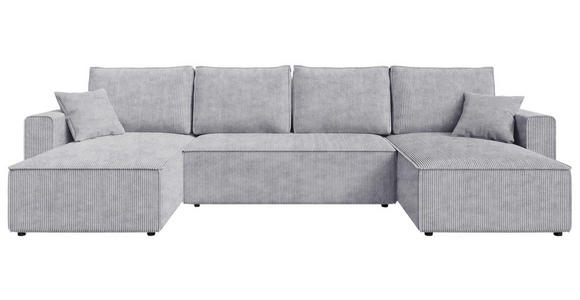 WOHNLANDSCHAFT Hellgrau Cord  - Hellgrau/Schwarz, KONVENTIONELL, Kunststoff/Textil (140/305/140cm) - Carryhome