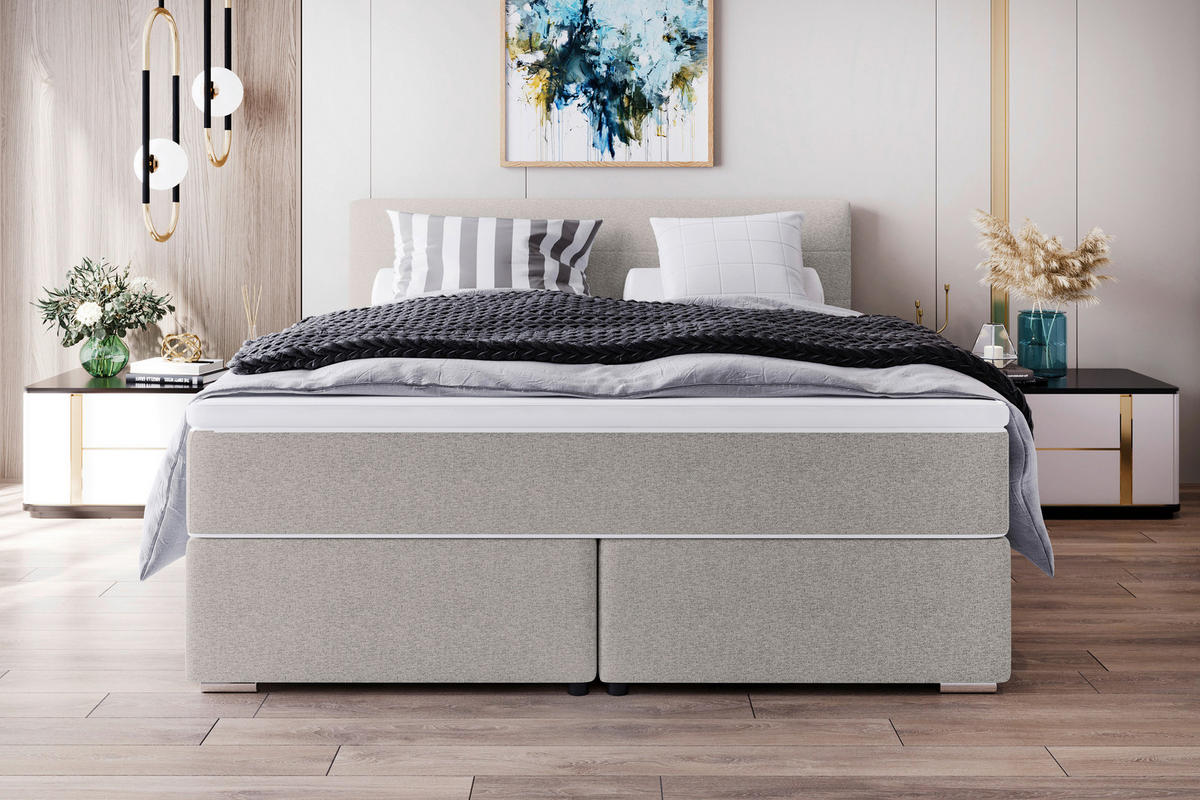 BOXSPRINGBETT 200/200 cm,  in Hellgrau, Topper, Matratzen, H3 = fest  - Chromfarben/Hellgrau, KONVENTIONELL, Kunststoff/Textil (200/200cm) - Boxxx