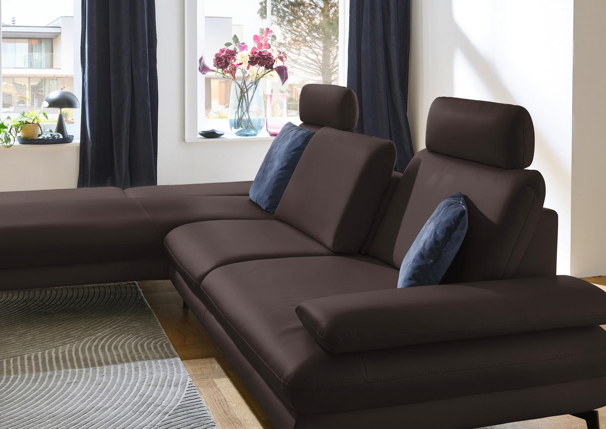 ECKSOFA in Echtleder Dunkelbraun  - Dunkelbraun/Schwarz, Design, Leder/Metall (195/308cm) - Dieter Knoll
