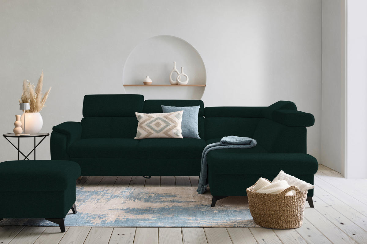 ECKSOFA in Mikrofaser Waldgrün  - Waldgrün/Schwarz, Design, Textil/Metall (260/203cm) - Stylife