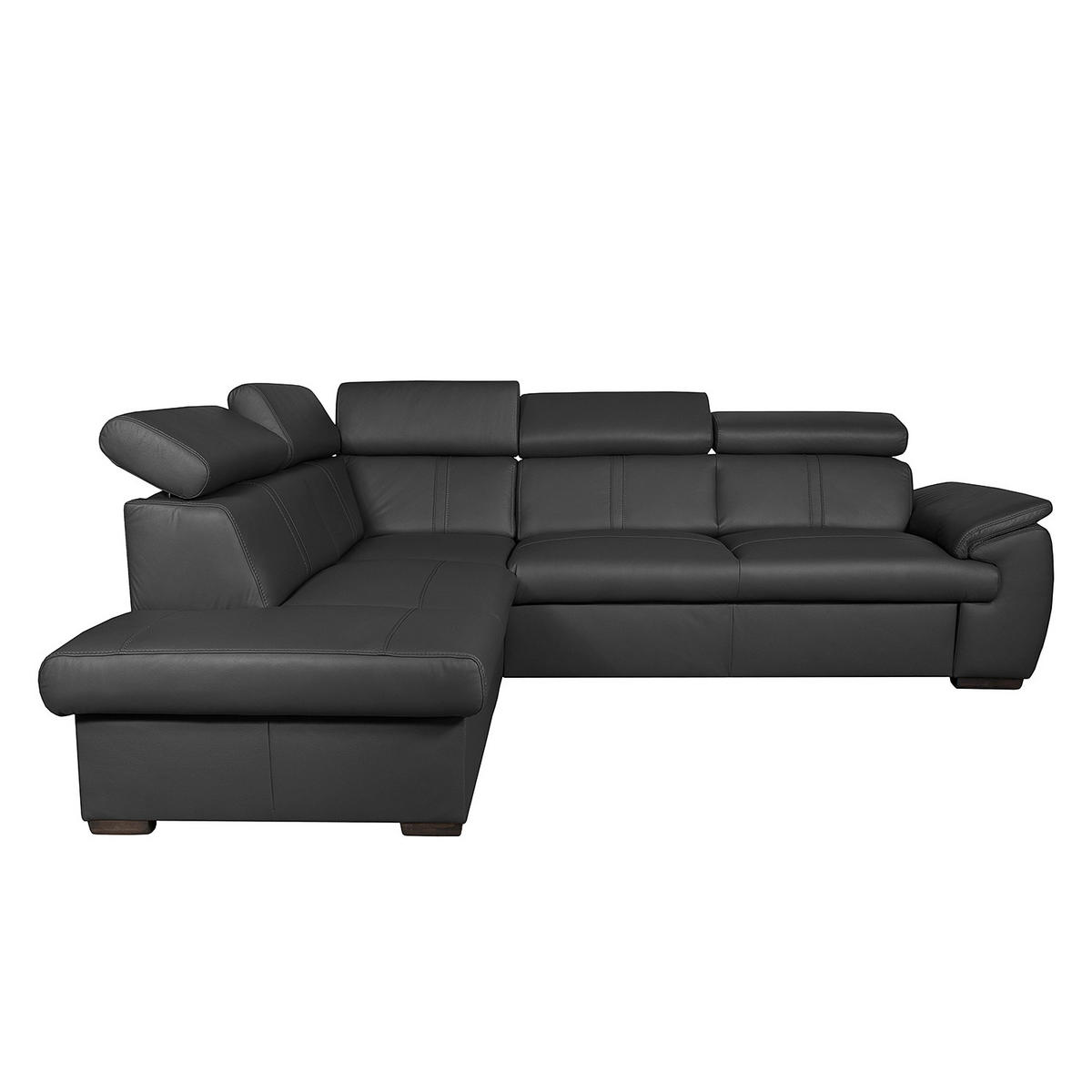 ECKSOFA Schwarz Echtleder  - Wengefarben/Schwarz, Design, Leder/Holz (211/265cm) - Livetastic