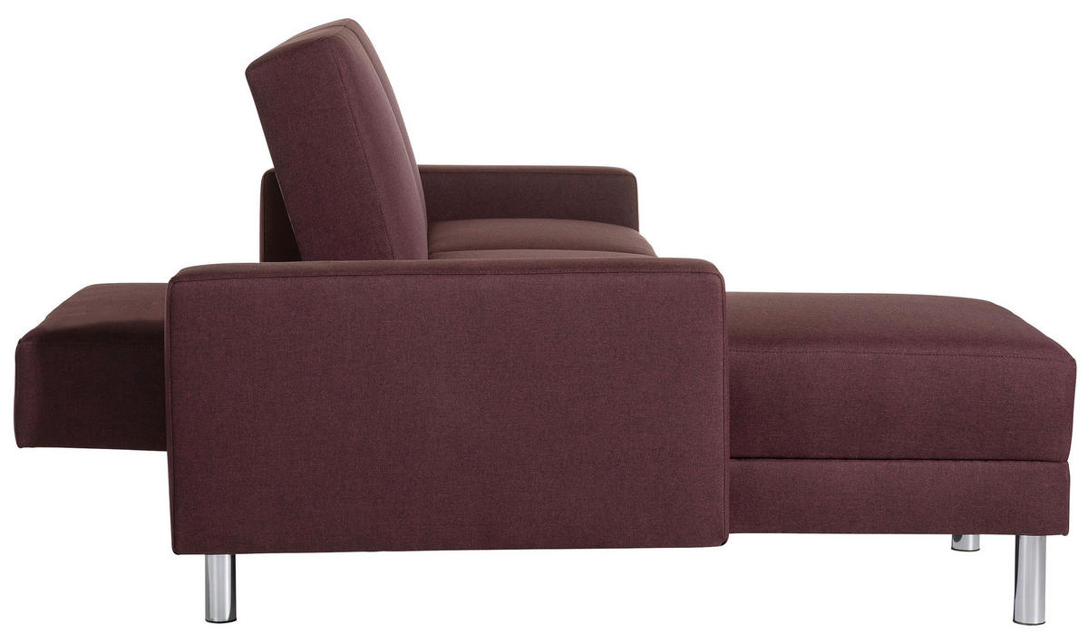 ECKSCHLAFSOFA inkl. Hocker in Dunkelrot Textil   - Chromfarben/Dunkelrot, Konventionell, Textil/Metall (152/230cm) - Max Winzer