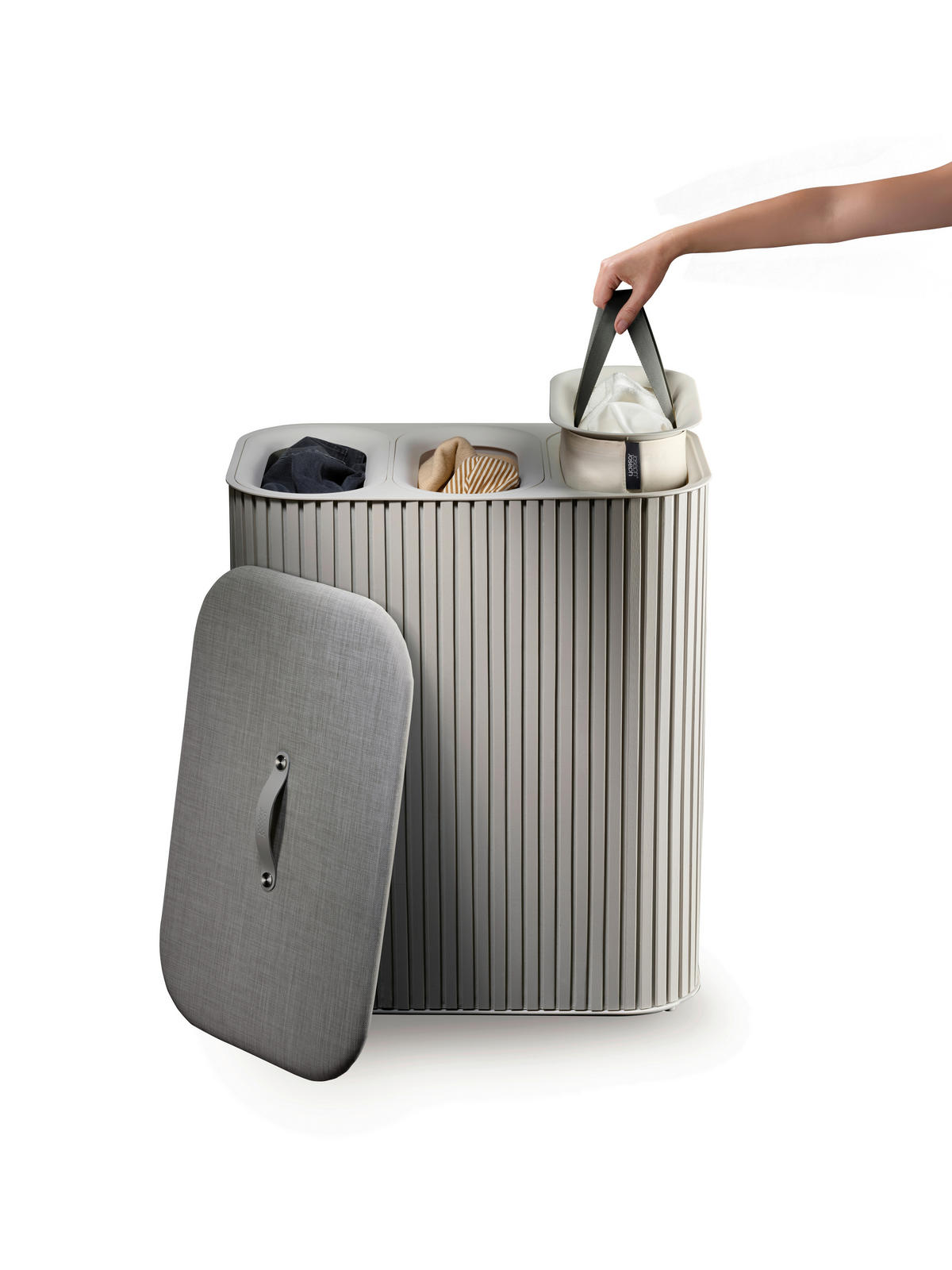 KOŠ ZA PERILO - sivobež, Basics, umetna masa/tekstil (60.80/73,50cm) - Joseph Joseph