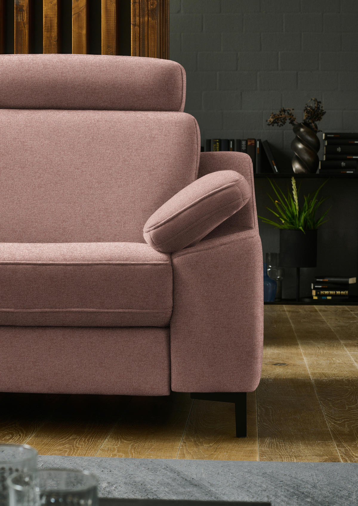 ECKSOFA in Chenille Altrosa  278/278 cm  - Schwarz/Altrosa, Design, Textil/Metall (278/278cm) - Valdera