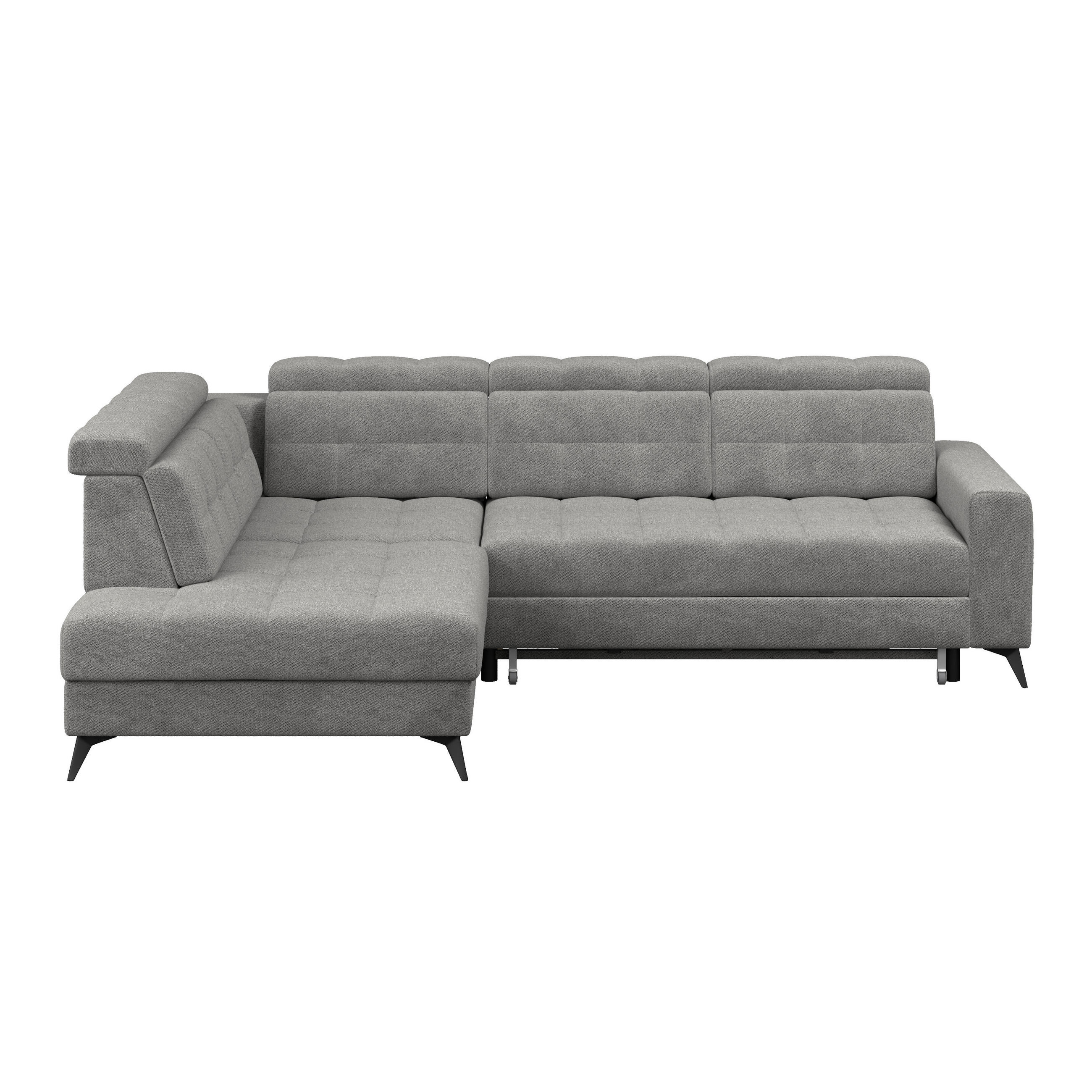 ECKSOFA BARLETTA NEW Dunkelgrau Velours Bettkasten, Kopfteilverstellung, Sitztiefenverstellung, Liegefläche im Originalstoff  - Dunkelgrau/Schwarz, ROMANTIK / LANDHAUS, Textil/Metall (228/289cm) - MID.YOU