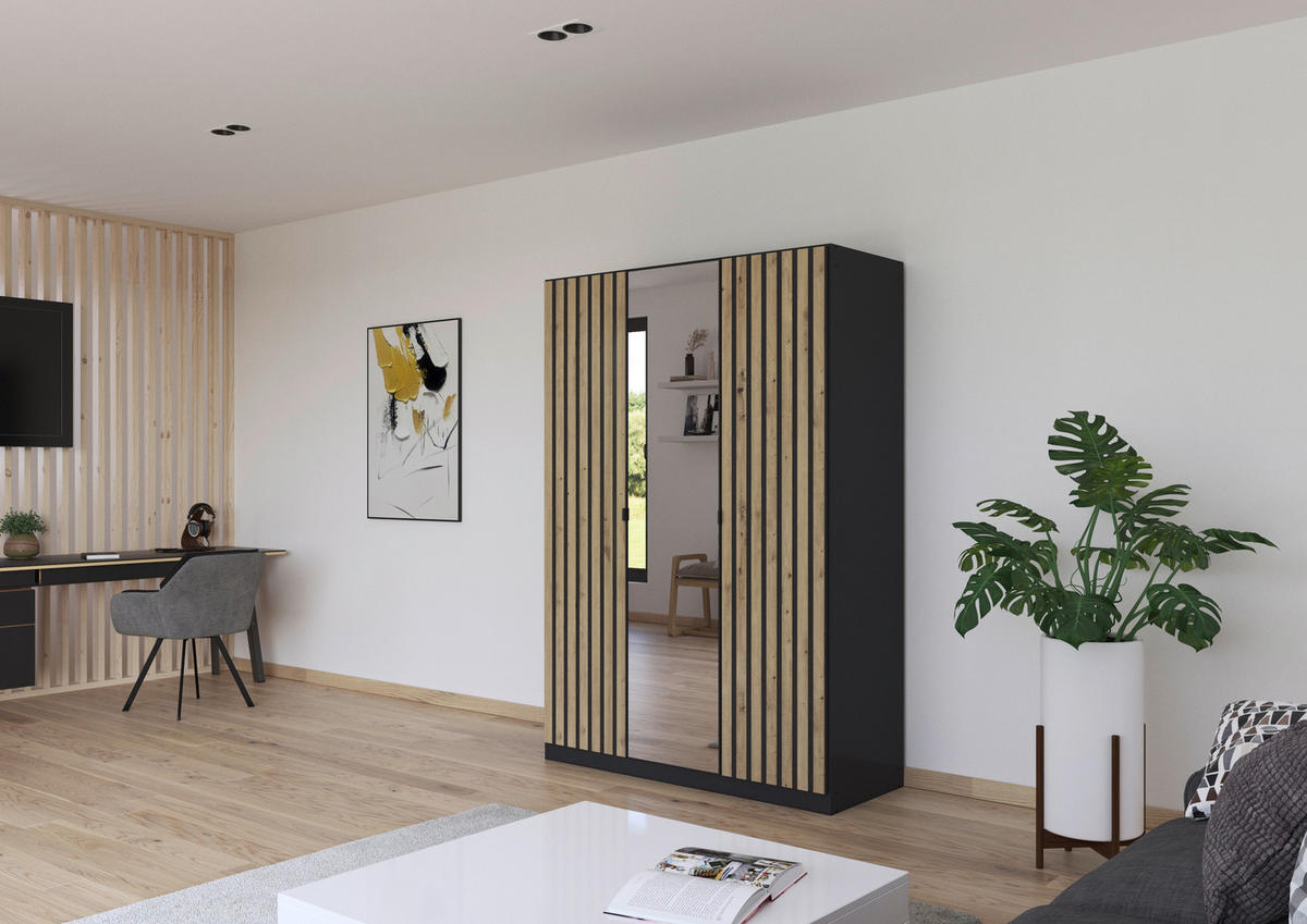 DREHTÜRENSCHRANK Grau, Eiche Artisan  - Eiche Artisan/Grau, Modern, Holzwerkstoff/Metall (136/197/54cm) - Rauch Möbel