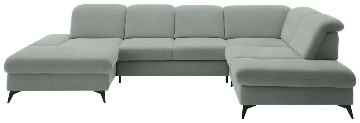 WOHNLANDSCHAFT Chenille Hellgrau  - Hellgrau/Schwarz, Design, Textil/Metall (198/364/255cm) - Beldomo Style