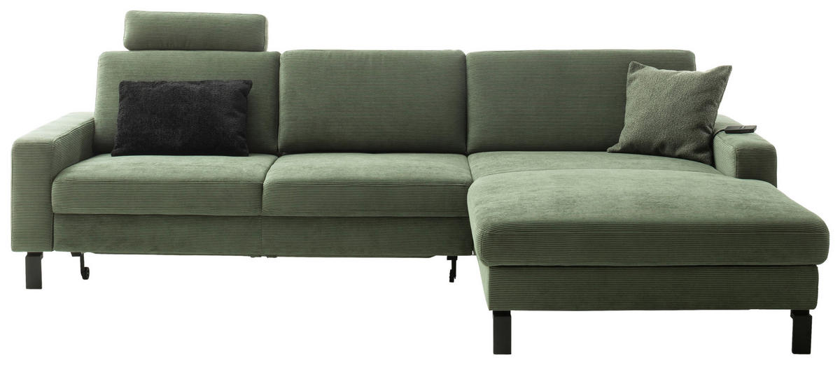 ECKSOFA in Cord Olivgrün  - Schwarz/Olivgrün, Design, Textil/Metall (298/185cm) - Pure Home Lifestyle