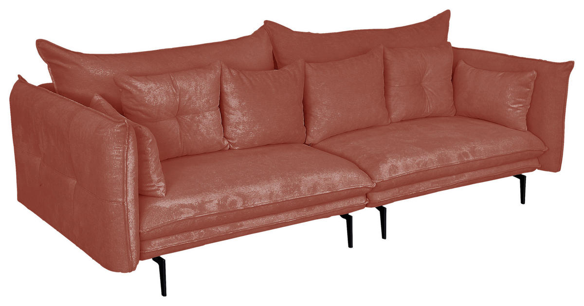 2-SITZER-SOFA Cord Koralle  - Koralle/Schwarz, Design, Kunststoff/Textil (262/91/115cm) - MID.YOU